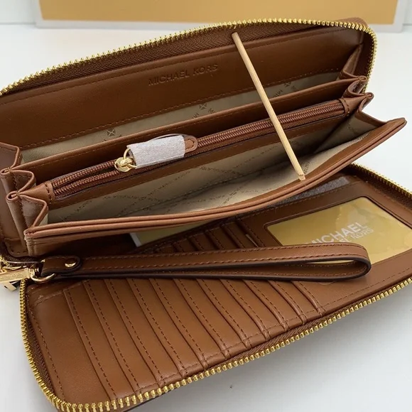 MICHAEL KORS Leather Continental Wristlet Phone Case Wallet Luggage Multi NWT - Picture 5 of 14